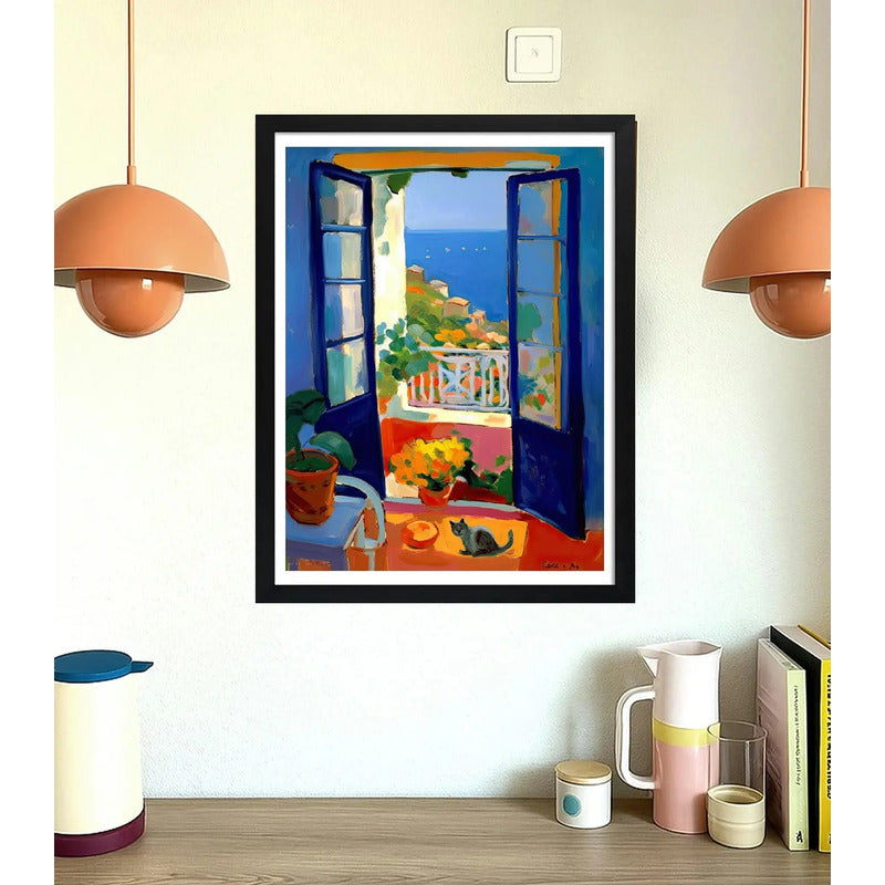Cuadro Living Cocina Gato Ventana Amalfi Italia Matisse Arte Marco Negro