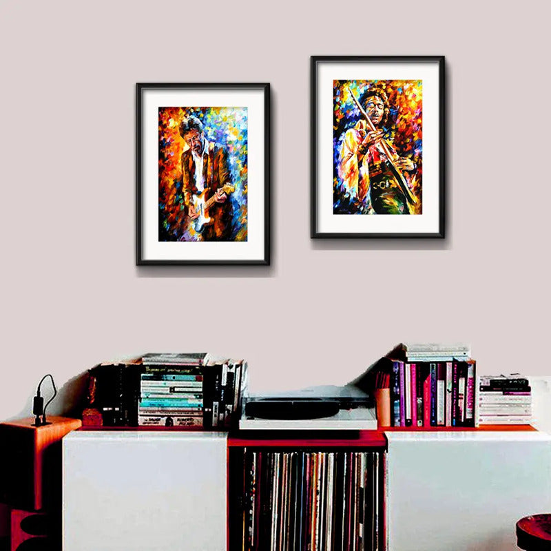 Set 2 Cuadros Eric Clapton Jimi Hendrix Pop Art Con Paspartú