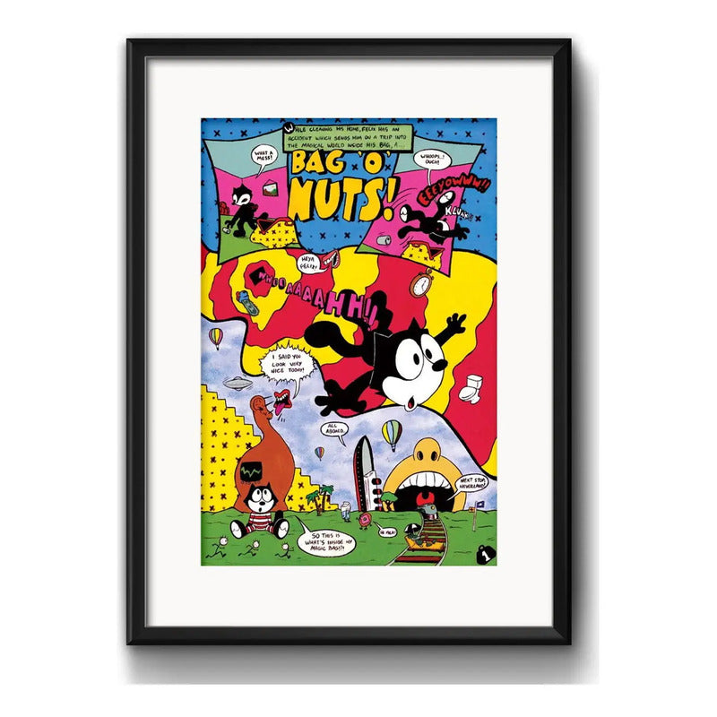 Cuadro Gato Félix Classic Serie Tv Dibujo Retro C/ Paspartú Marco Negro