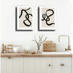 Set 2 Cuadros Lineas Abstracto Tonos Beige Dormitorio Living Marco Blanco