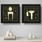 Set 2 Cuadros Baño Retro Paris Decoracion Lavabo 33x33cm Marco Negro