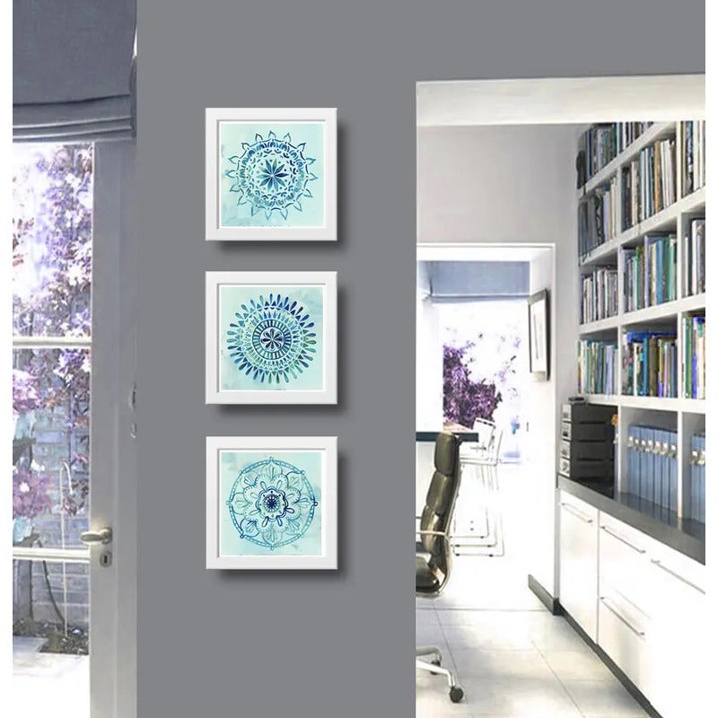 Set 3 Cuadros Mandalas Azul Arte Boho Zen Decoracion