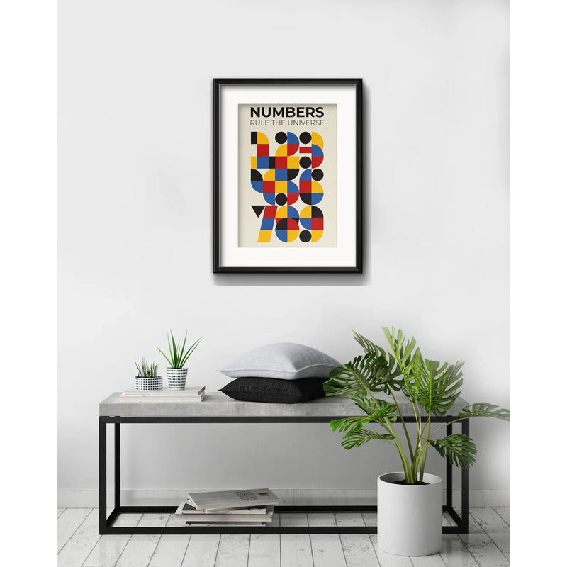 Cuadro Bauhaus Numbers Numeros Arte 53x43cm Con Paspartú Marco Negro