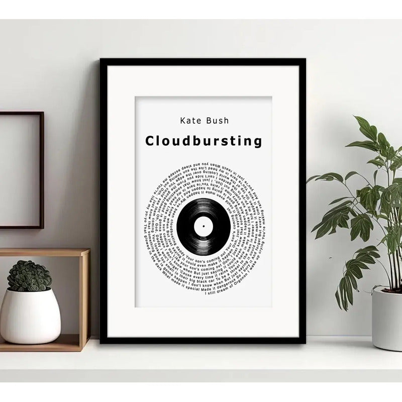 Cuadro Kate Bush Cantante Pop Ingles Decoracion Con Paspartú Letra Cloudbusting Con Marco Negro