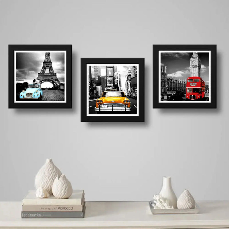 Set 3 Cuadros Nueva York Paris Londres Retrô Arte Decoracion