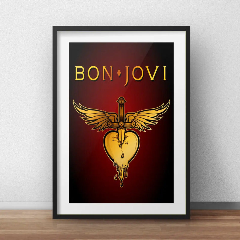 Cuadro Bon Jovi Rock Banda Hard Rock Decoracion Con Paspartú Marco Negro