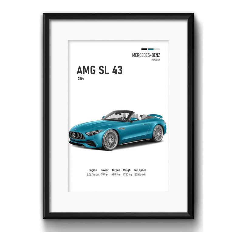 Cuadro Autos Y Camionetas Modelos Marcas Arte Con Paspartu Mercedes Benz Roadster Amg Sl 43 Con Marco Negro