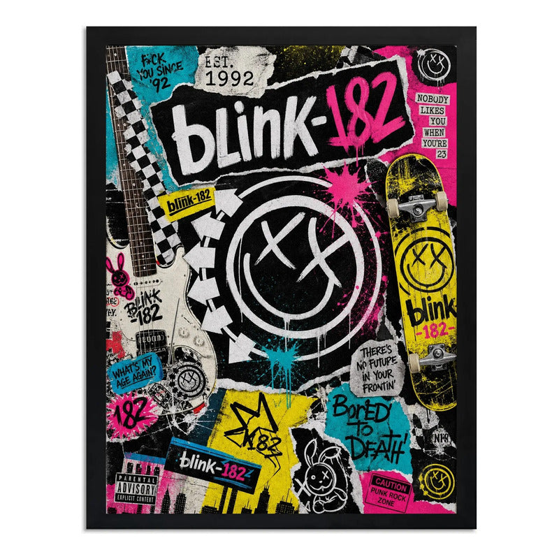 Cuadro Blink-182 Pop Punk Rock Carita Sonriente Vintage Marco Negro