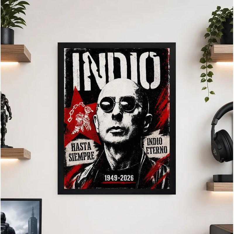 Cuadro Indio Solari Eterno Los Redondos Homenaje Rock Brs1 Marco Negro
