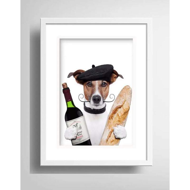 Cuadro Perro Chef Pan Vino Mascota Pet Cocina Con Paspartu
