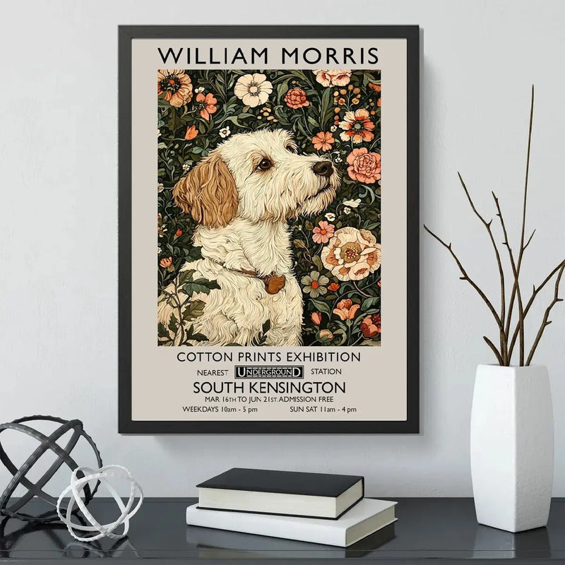 Cuadro Perro Flores William Morris Art & Craft 3 Exposición Marco Negro