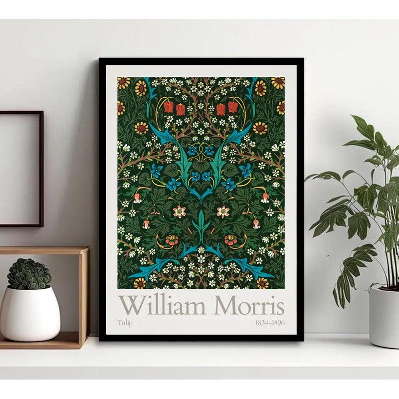 Cuadro William Morris Tulip Flores Plantas Arte Decoracion Marco Negro