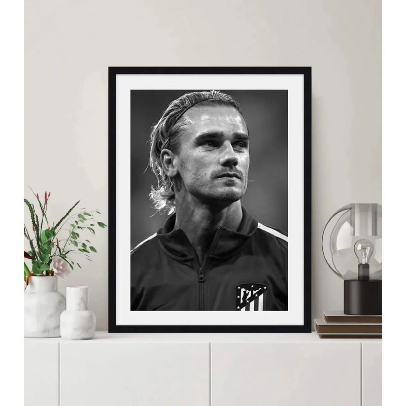 Cuadro Antoine Griezmann Fútbol Jugador Atlético De Madrid Marco Negro
