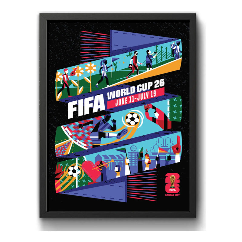 Cuadro Copa Del Mundo Futbol Fifa 2026 Póster Oficial Ciudad Kansas Estados Unidos Negro