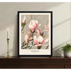Cuadro Dormitorio Living Magnolia Rosa Flores Botanico Arte Marco Negro