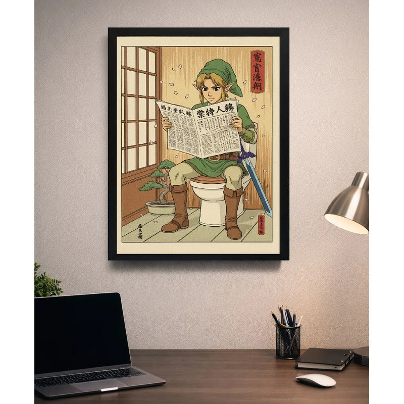 Cuadro Zelda Baño Diario Japón Bonsai Game Arte Decoracion Marco Negro