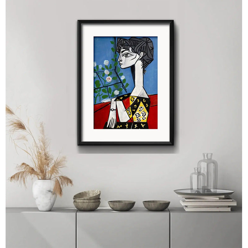 Cuadro Picasso Jacqueline Con Flores 53x43cm Con Paspartú Marco Negro