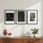 Set 3 Cuadros Picasso Matisse Kusama Black Minimalista Arte Marco Negro