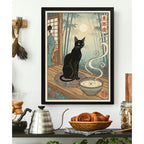 Cuadro Gato Mistico Cafe Latte Bambu Japón Cocina Decoracion Marco Negro