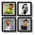 Set 4 Cuadros Messi Neymar Pelé Cristiano Ronaldo 33x33cm Marco Negro