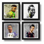 Set 4 Cuadros Messi Neymar Pelé Cristiano Ronaldo 33x33cm Marco Negro