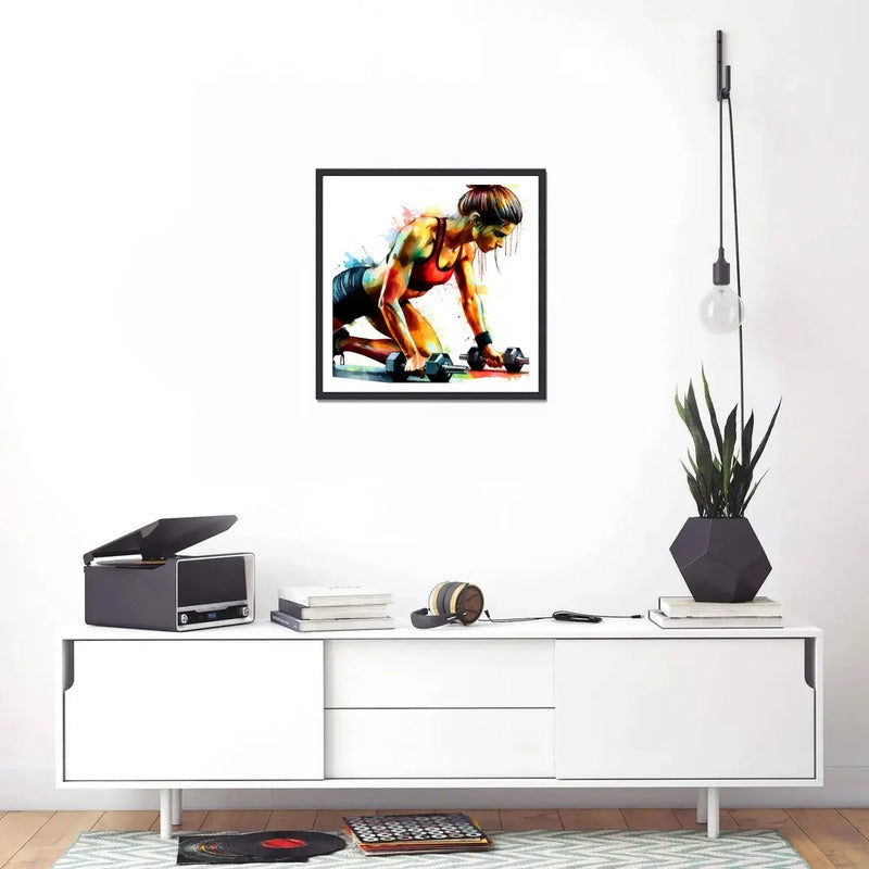 Cuadro Fitness Gym Musculacion Gimnasio Decoracion 33x33cm Ejercicio Con Mancuernas Con Marco Negro