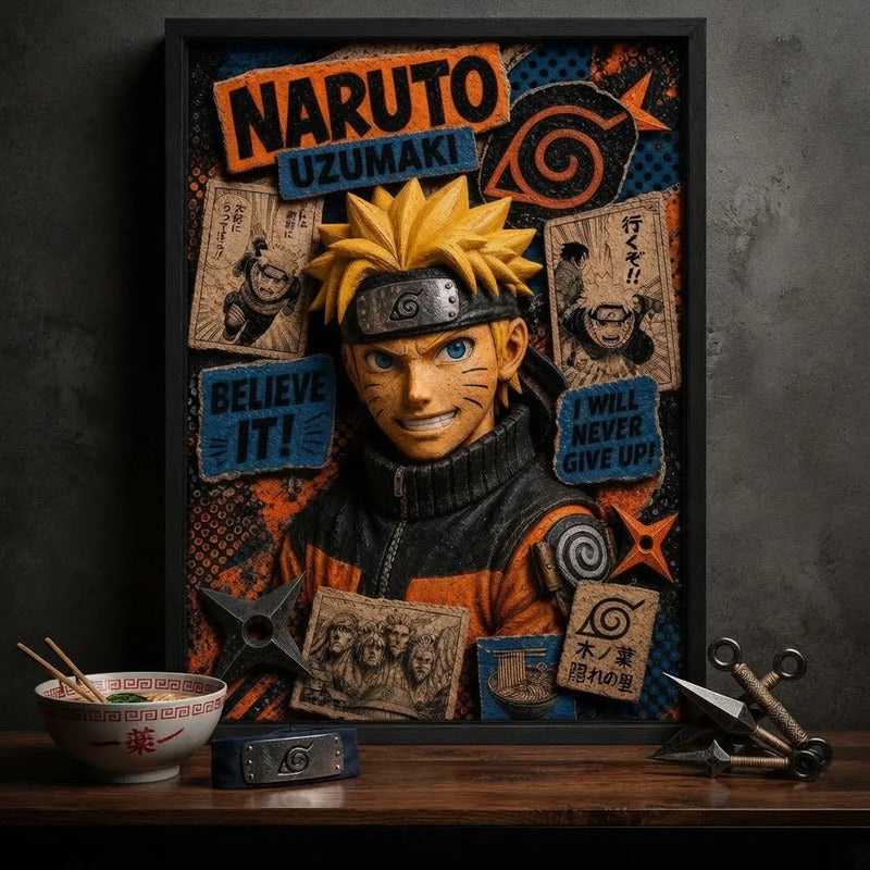 Cuadro Naruto Uzumaki Anime Manga Geek Arte Efecto 3d Marco Negro