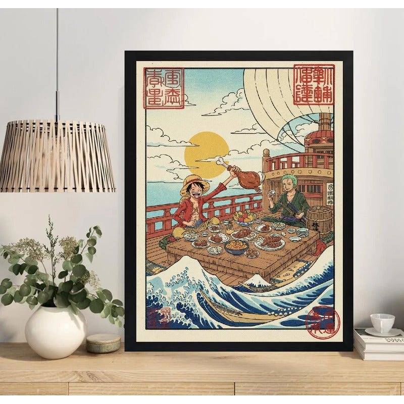 Cuadro Luffy Mesa Comida One Piece Anime Ola Japón Cocina Marco Negro