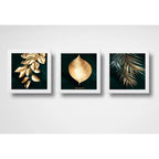 Set 3 Cuadros Hojas Doradas Oro Plantas Arte Decoracion Casa