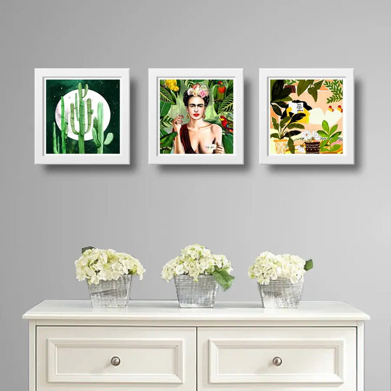 Set 3 Cuadros Frida Naturaleza Cactus Hojas Arte Botanico