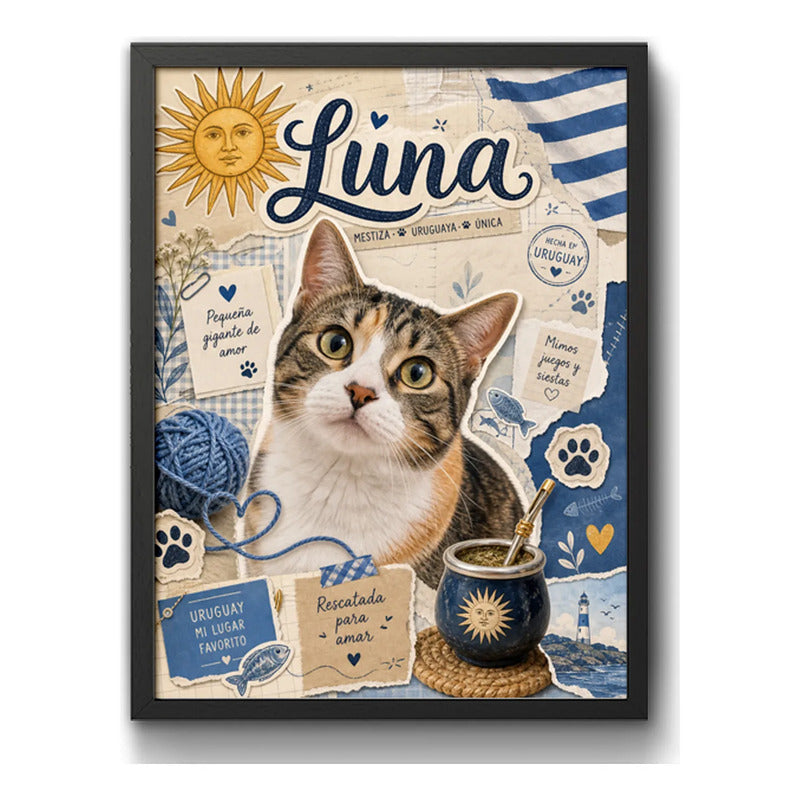Cuadro Personalizado De Gato Mascota Detalles Arte Regalo Modelo 3 Negro