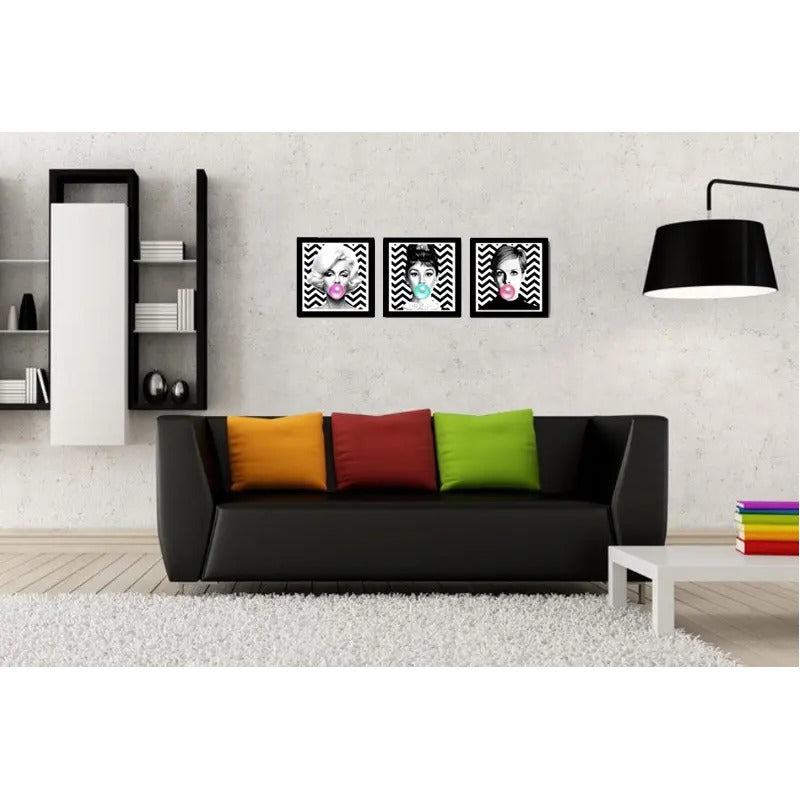 Set 3 Cuadros Marilyn Monroe Audrey Hepburn Twiggy Chicle