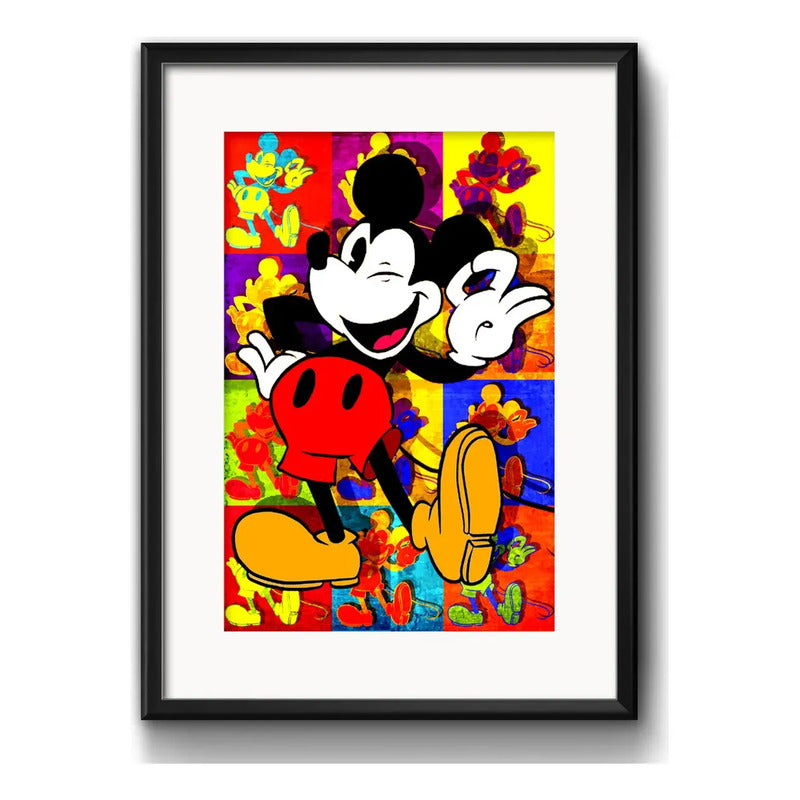 Cuadro Mickey Mouse Pop Art Disney Decoracion Con Paspartú Marco Negro