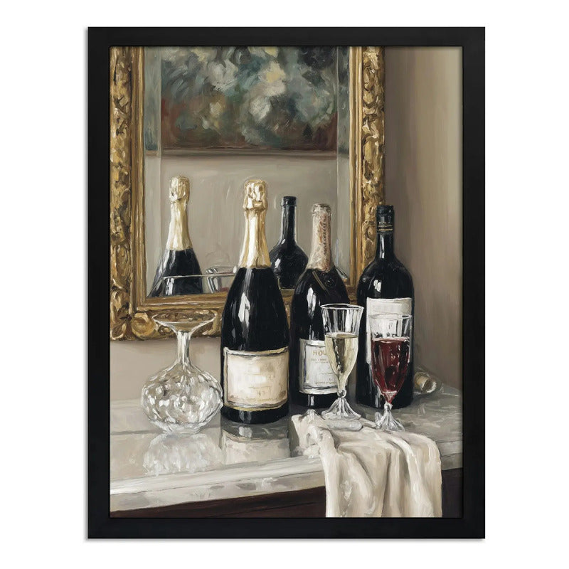 Cuadro Brindis Elegant Vino Champagne Arte Cocina Decoracion Marco Negro