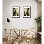 Set 2 Cuadros Boho Arte Abstracto Verde Beige Con Paspartu 43x33cm Cada Cuadro Negro