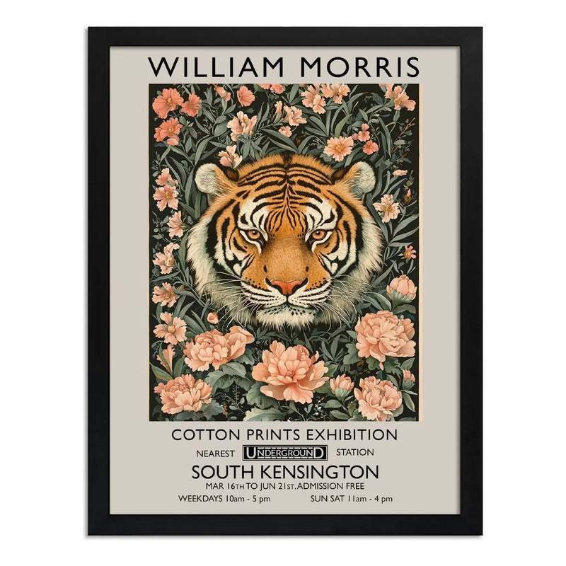 Cuadro Living Tigre Flores William Morris Botanico Animal Marco Negro