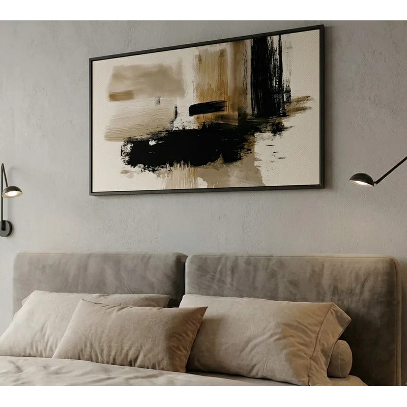 Cuadro Dormitorio Living Boho Abstract Trazos Audaces Grande Marco Negro