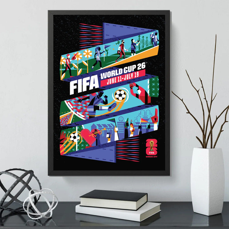 Cuadro Copa Del Mundo Futbol Fifa 2026 Póster Oficial Ciudad Kansas Estados Unidos Negro