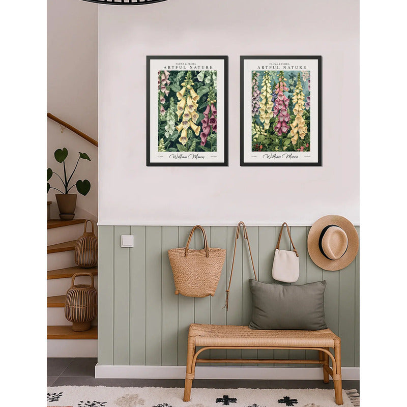 Set 2 Cuadros Dormitorio Living Dedaleras William Morris Marco Negro
