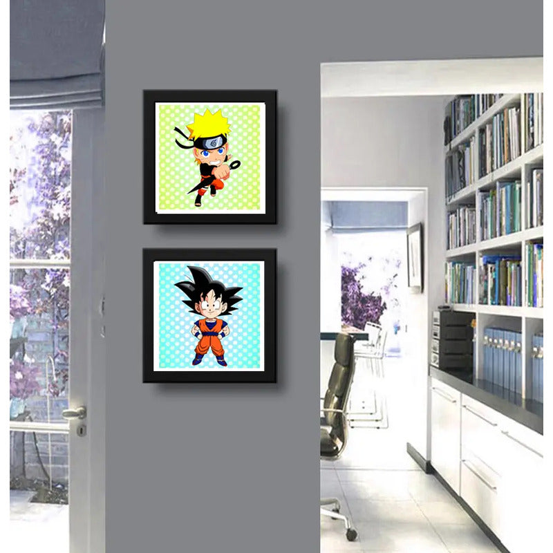 Set 2 Cuadros Naruto Goku Dragon Ball Anime Kids Decoracion