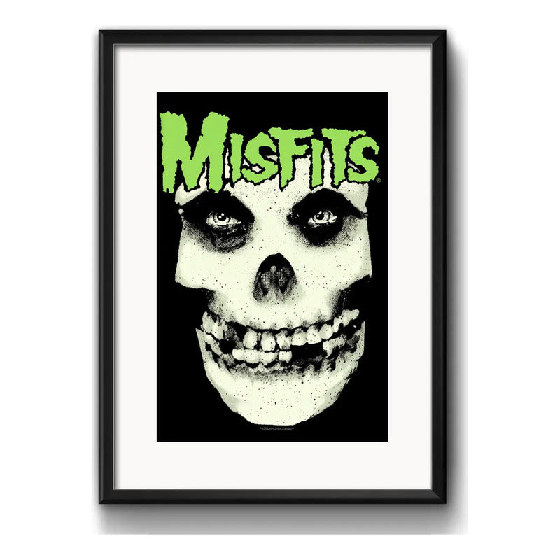 Cuadro Misfits Horror Punk Rock Calavera Arte Con Paspartú Marco Negro