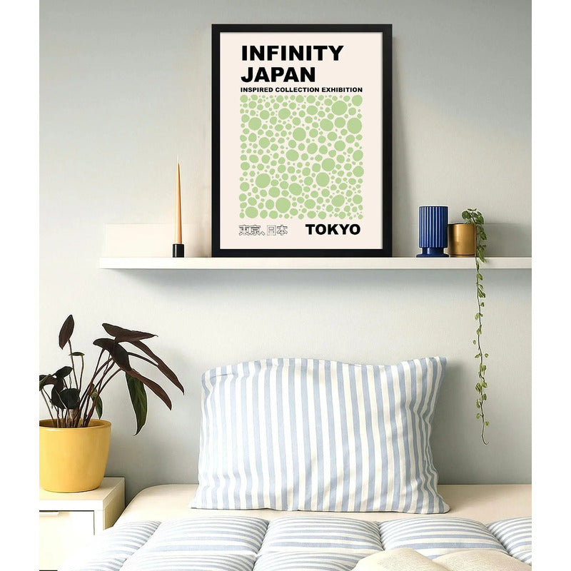 Cuadro Yayoi Kusama Infinity Dots Arte Japones Minimalista Yayoi Kusama Dots Verde Suave Marco Negro