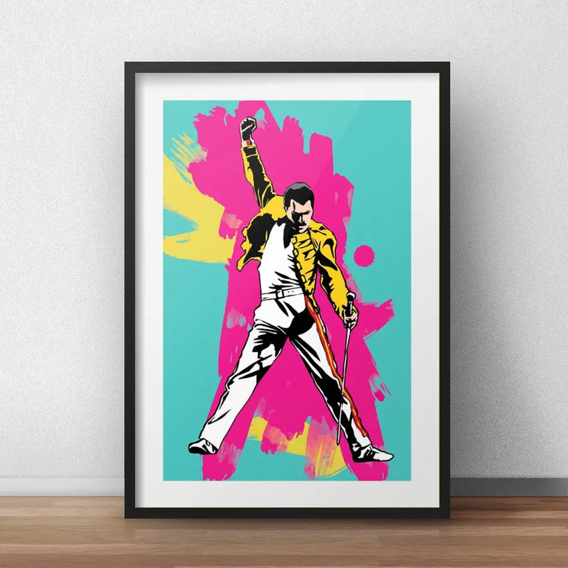 Cuadro Freddie Mercury Pop Art Queen Decoracion Con Paspartú Marco Negro