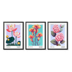 Set 3 Cuadros Flower Market Flores Asia Arte Decoracion Marco Negro