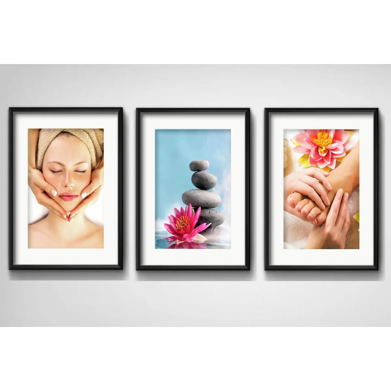 Set 3 Cuadros Spa Masaje Clinica Estética Decor Con Paspartú
