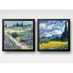 Set 2 Cuadros Van Gogh Jardín Arlés Y Campo Cipreses 33x33cm Marco Negro