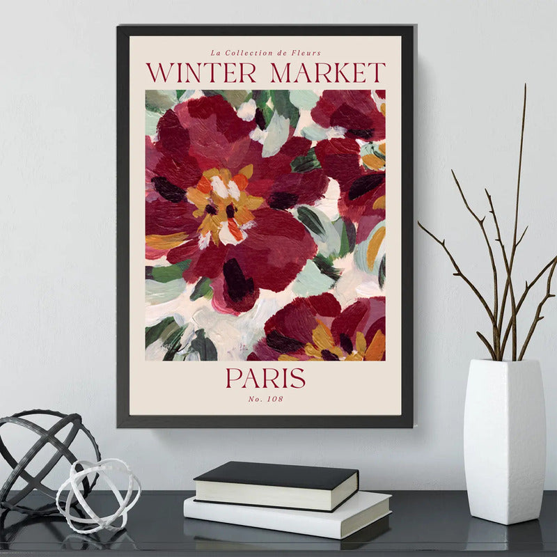 Cuadro Dormitorio Living Winter Market Paris Flores Arte Marco Negro