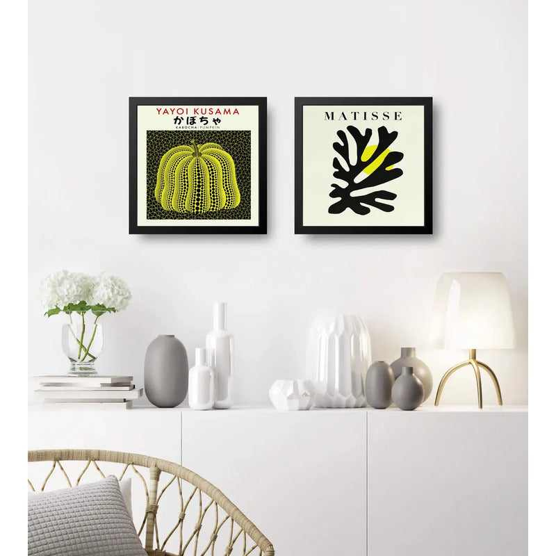 Set 2 Cuadros Yayoi Kusama Henri Matisse Tonos Claro Pastel Marco Negro