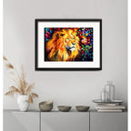 Cuadro Leon Pop Art Colores Sabiduría 53x43cm Con Paspartú Marco Negro