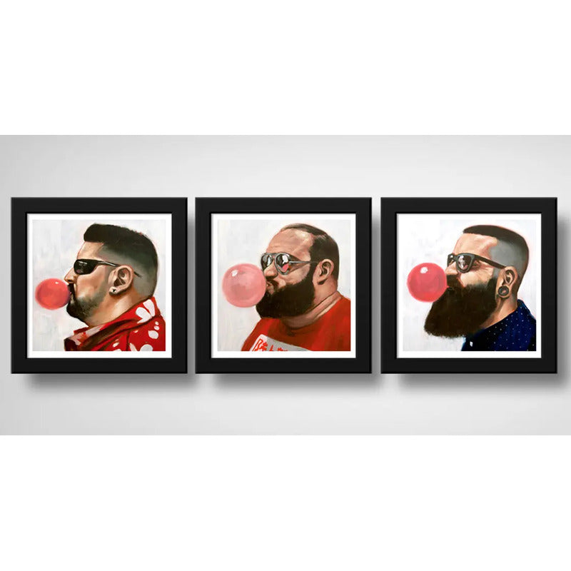 Set 3 Cuadros Barbudos Chicle Pop Art Barber Shop Decoracion